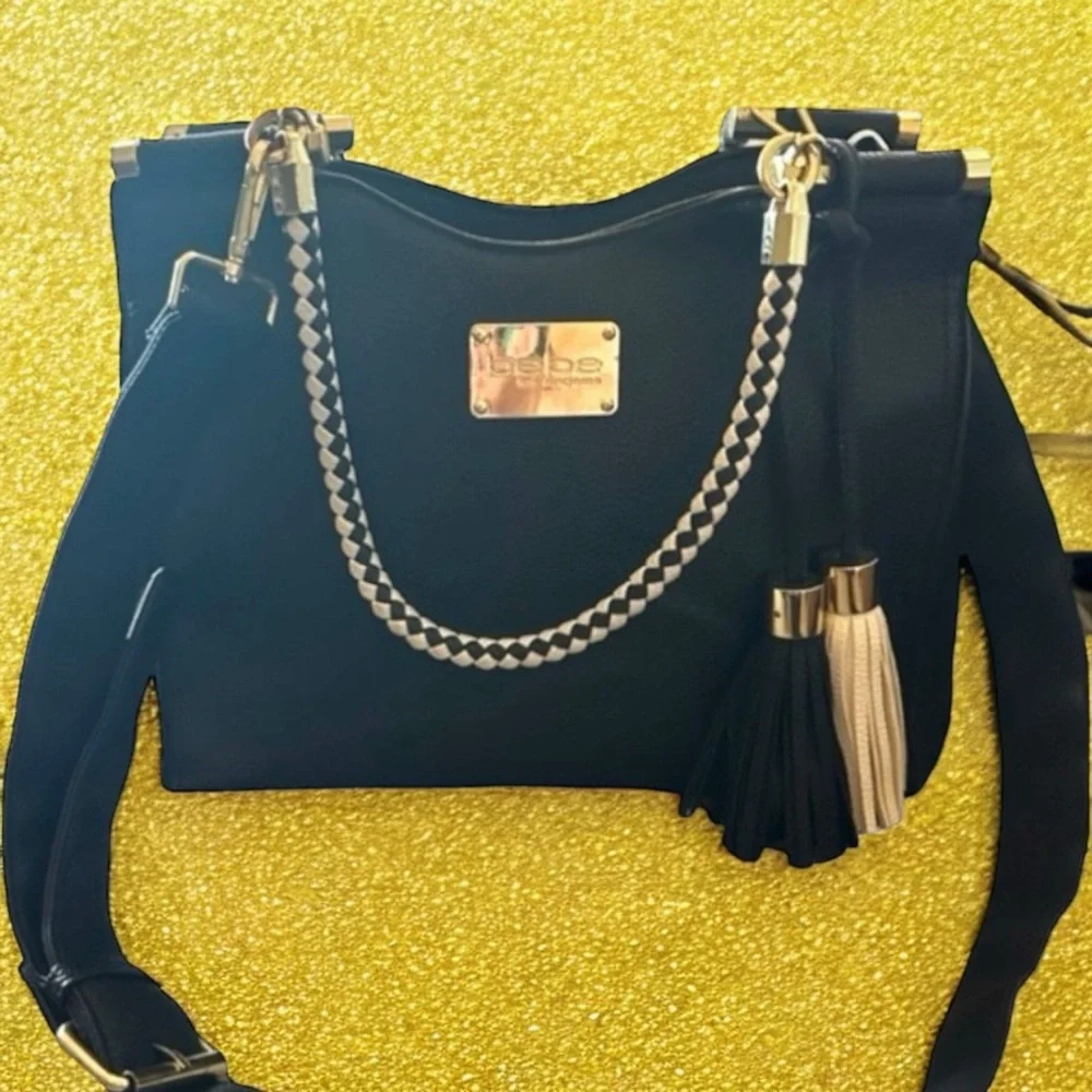 bebe Shoulder Bag or Satchel‎ with Braided White & Black Handles